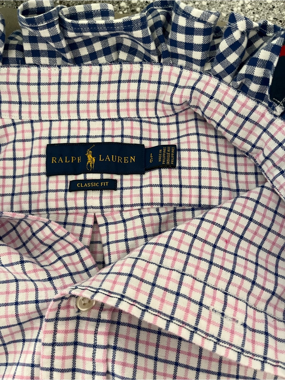 Redesigned Ralph Lauren Men’s Pink & Blue Plaid Button-Down Shirt Ruffle Collar - Picture 7 of 7